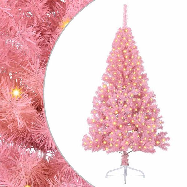 vidaXL Artificial Pre-lit Christmas Tree with 300 LEDs Pink 180 cm PVC