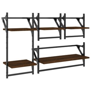 vidaXL 4 Piece Wall Shelf Set with Bars Brown Oak Engineered Wood