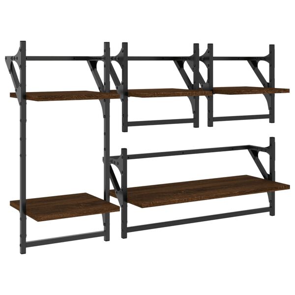 vidaXL 4 Piece Wall Shelf Set with Bars Brown Oak Engineered Wood