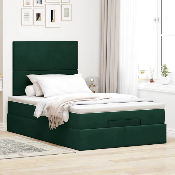 vidaXL Ottoman Bed with Mattresses Dark Green 120x200cm Velvet