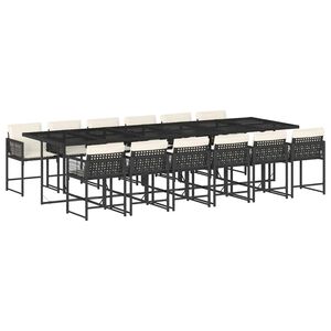 vidaXL 13 Piece Garden Dining Set with Cushions Black Poly Rattan