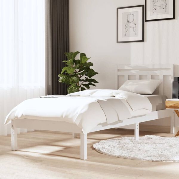 vidaXL Bed Frame without Mattress White Solid Wood 90x200 cm (810003+814075)