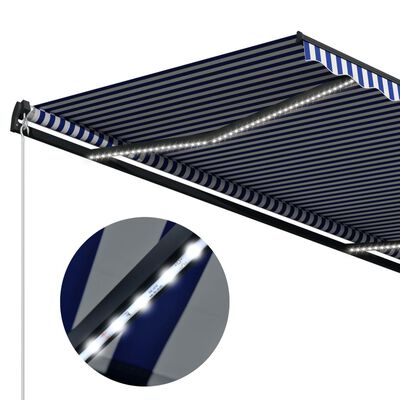 vidaXL Awning with Wind Sensor & LED 300x250 cm Blue and White