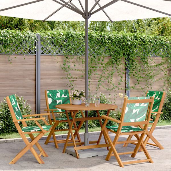 vidaXL 5 Piece Garden Dining Set Leaf Pattern Fabric and Solid Wood