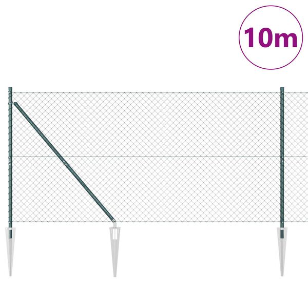 vidaXL Chain Link Fence with Posts Green 1.4 x 10 m Steel