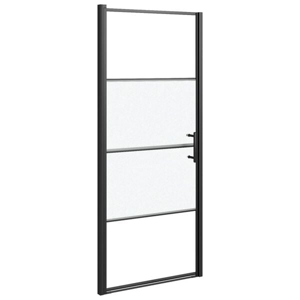 vidaXL Shower Door 91x195 cm Half Frosted Tempered Glass Black