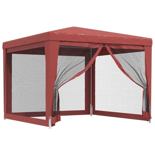vidaXL Party Tent with 4 Mesh Sidewalls Red 3x3 m HDPE