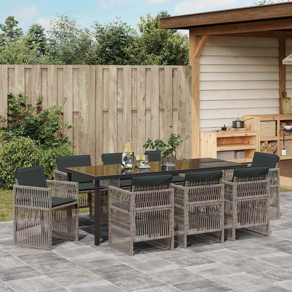 vidaXL Garden Dining Set 9 pcs Grey Powder-Coated Steel