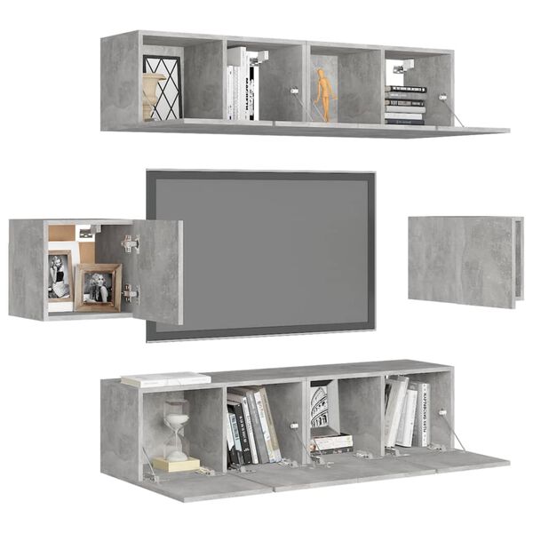 vidaXL 6 Piece TV Cabinet Set Concrete Grey Engineered Wood
