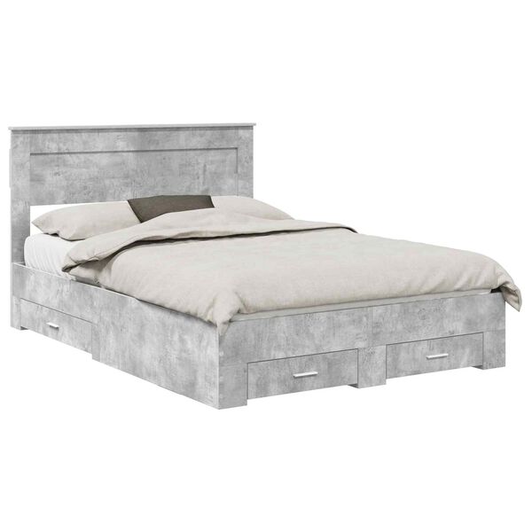 vidaXL Bed Frame Concrete Grey 140 x 190 cm Engineered Wood