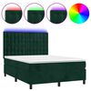 vidaXL Box Spring Bed with Mattress&LED Dark Green 140x200 cm Velvet