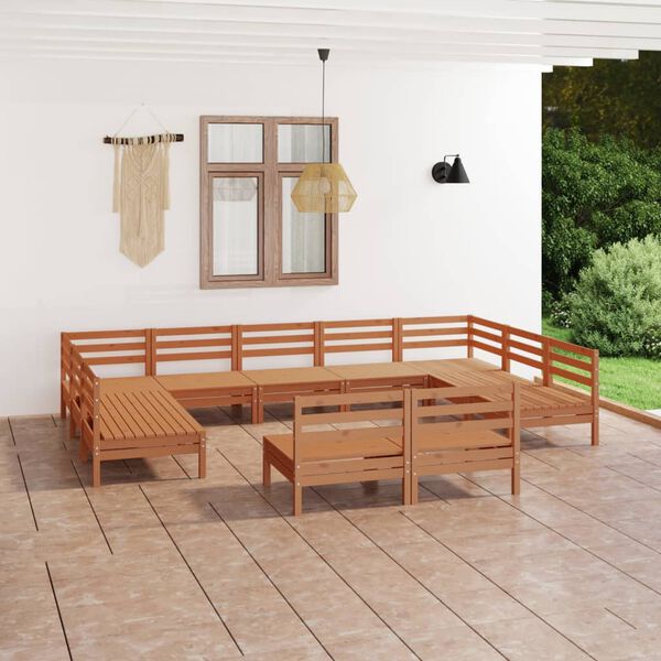 vidaXL 11 Piece Garden Lounge Set Honey Brown Solid Wood Pine