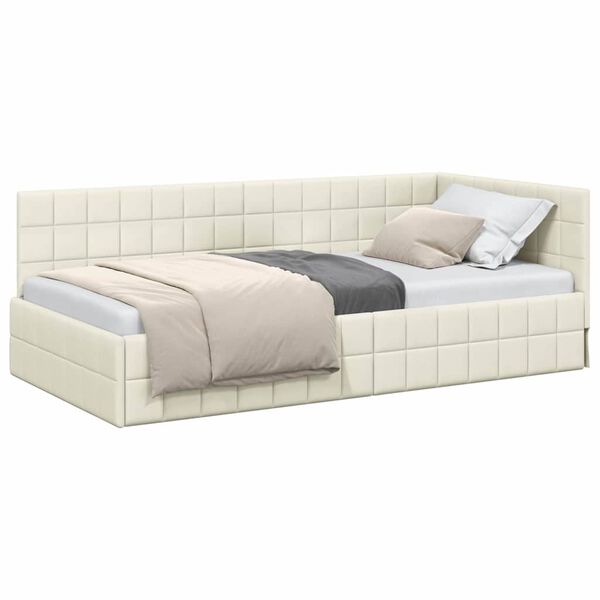 vidaXL Corner Bed Frame with Headboard Cream 90 x 190 cm Velvet