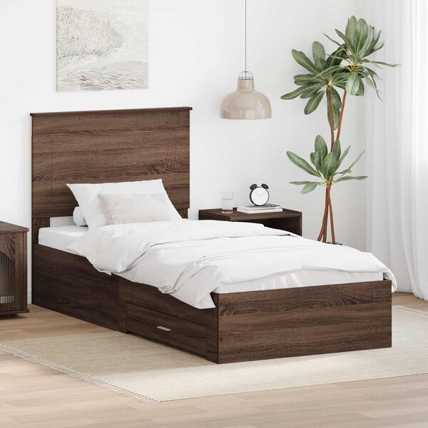 vidaXL Bed Frame Brown Oak and Silver 100 x 200 cm Engineered Wood