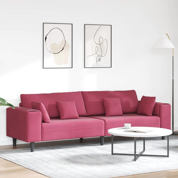 vidaXL Sofa with Cushion Wine Red 250 x 77 x 76 cm Velvet