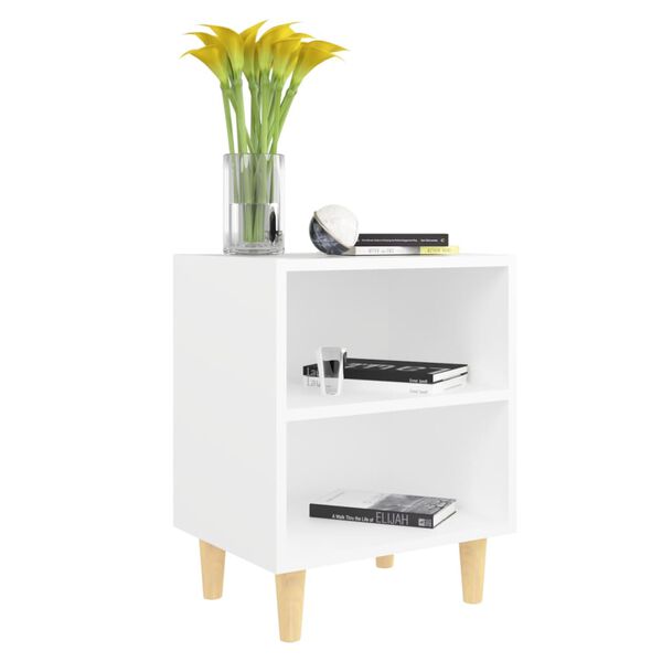 vidaXL Bed Cabinet with Solid Wood Legs White 40x30x50 cm