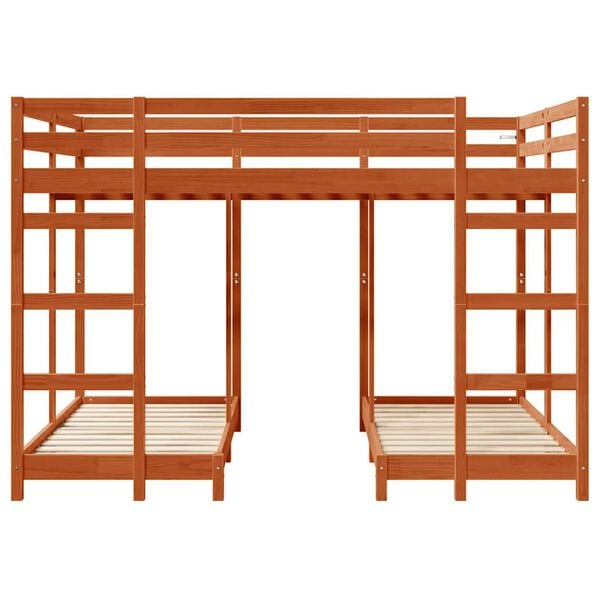 vidaXL Triple Bunk Bed Frame Wax brown 140 x 200 cm Solid Pine Wood