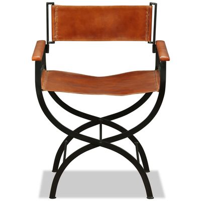 vidaXL Folding Chairs 2 pcs Black and Brown Real Leather