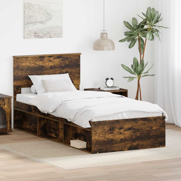 vidaXL Bed Frame with Headboard Smoked Oak 75 x 190 cm Engineered wood