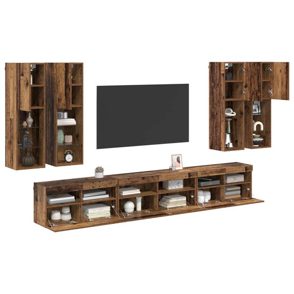 vidaXL TV Wall Cabinet Set Wall-mounted 7 pcs Old Wood Engineered Wood