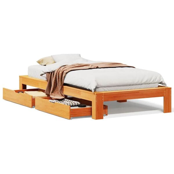 vidaXL Bed Frame without Mattress Wax Brown 100x200 cm Solid Wood Pine