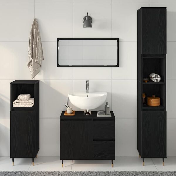 vidaXL Bathroom Furniture Set 3 pcs Black Oak 30 x 30 x 190 cm
