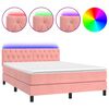 vidaXL Box Spring Bed with Mattress&LED Pink 140x200cm Velvet
