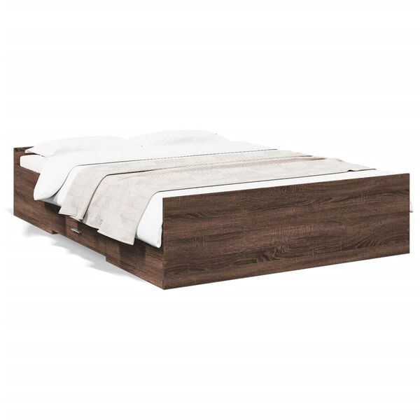 vidaXL Bed Frame with Drawers without Mattress Brown Oak 120x190 cm Small Double