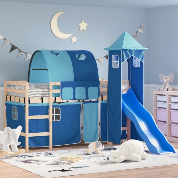 vidaXL Kids' Loft Bed with Tower without Mattress Blue 90x190 cm Single