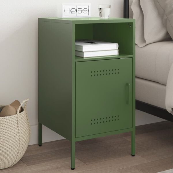 vidaXL Bedside Cabinet Olive Green 36x39x68 cm Steel