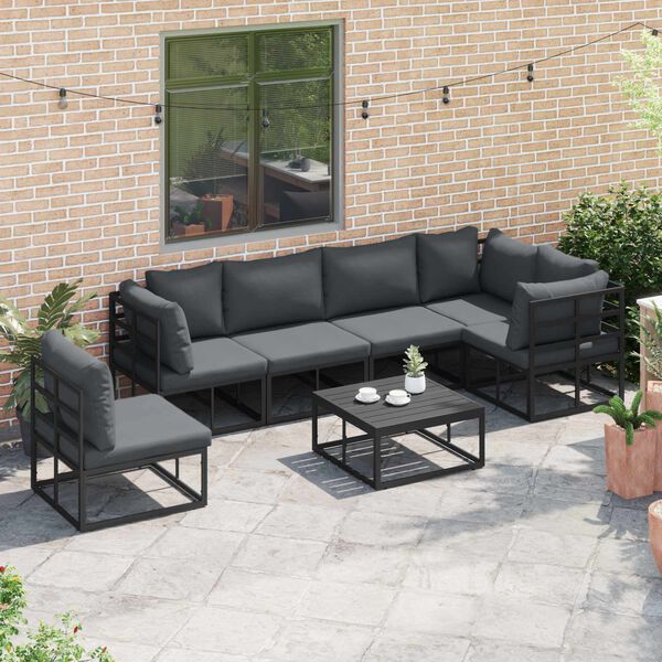 vidaXL Garden Sofa Set with Cushion 6 pcs Black Aluminium
