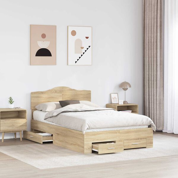 vidaXL Bed Frame with Drawer Sonoma Oak 120 x 200 cm Engineered Wood