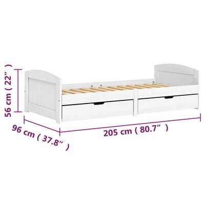vidaXL Day Bed with 2 Drawers IRUN White 90x200 cm Solid Wood Pine