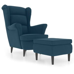 vidaXL Wing Back Armchair with a Stool Blue Velvet