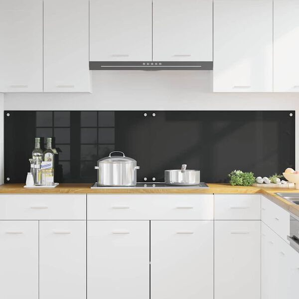 vidaXL Kitchen Backsplash 2 pcs Black 100 x 50 cm Tempered Glass