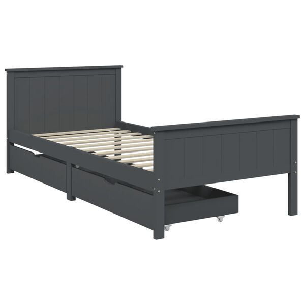 vidaXL Bed Frame without Mattress Dark Grey Solid Wood Pine 90x200 cm (322202+321990)