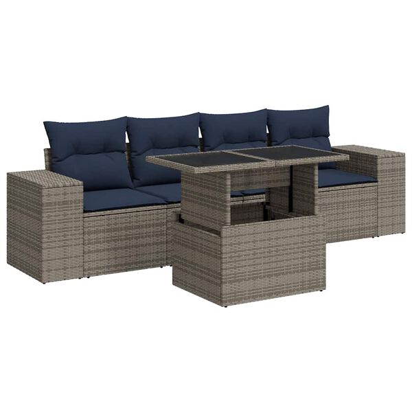 vidaXL 5 Piece Garden Sofa Set with Cushions Grey Poly Rattan Acacia