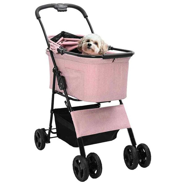 vidaXL Folding Pet Stroller Adjustable Pink 81 x 47 x 99 cm Polyester