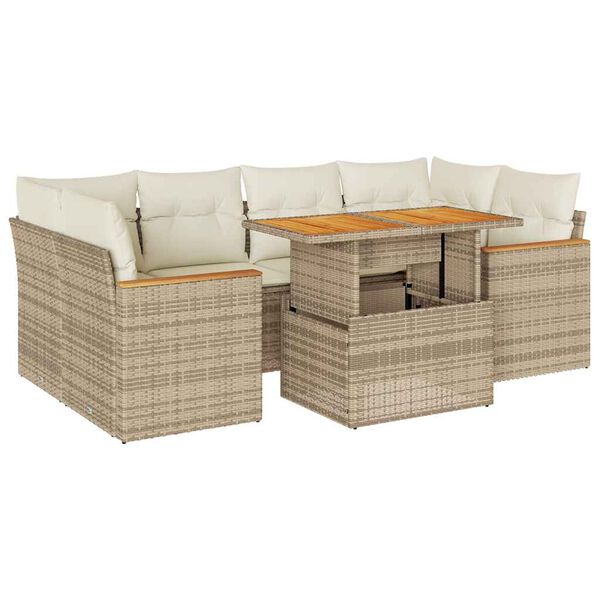 vidaXL 6 Piece Garden Sofa Set with Cushions Beige Poly Rattan Acacia