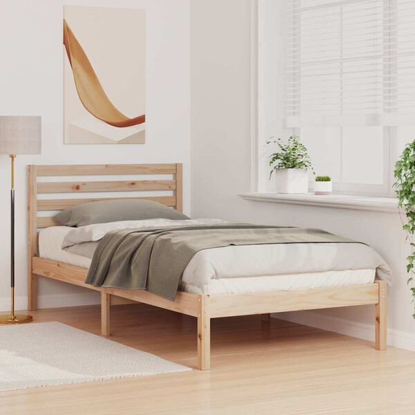 vidaXL Bed Frame with Headboard Brown 90 x 200 cm Solid Pine Wood