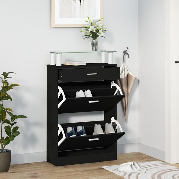 vidaXL Shoe Cabinet Black 63x24x104 cm Engineered Wood