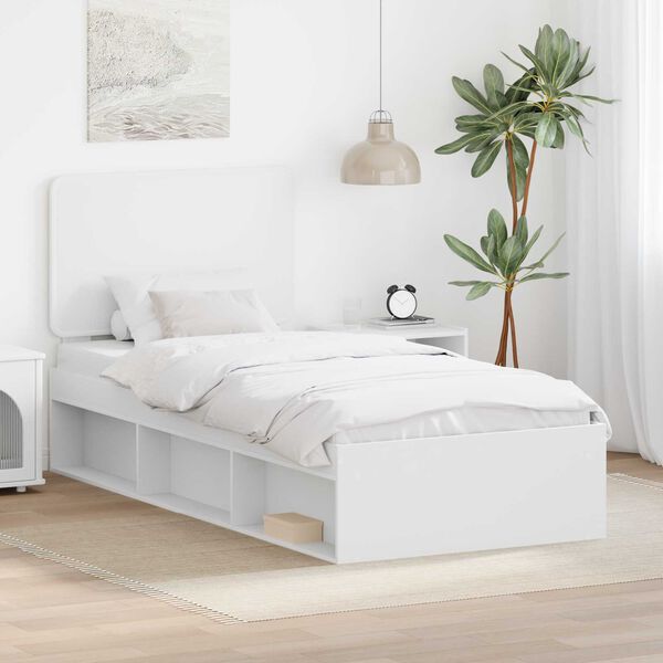 vidaXL Bed Frame with Headboard White 90 x 200 cm Solid Pine Wood