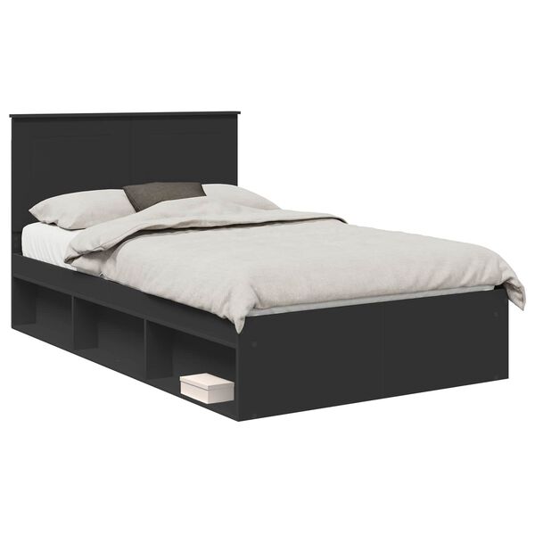 vidaXL Bed Frame with Headboard Black 135 x 190 cm Solid Pine Wood