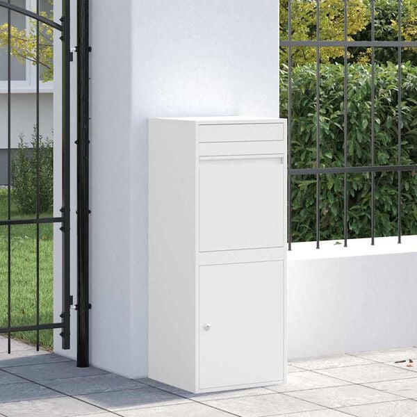 vidaXL Parcel Drop Box with Storage White 41 x 38 x 103 cm Steel