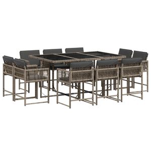 vidaXL 11 Piece Garden Dining Set with Cushions Grey Poly Rattan