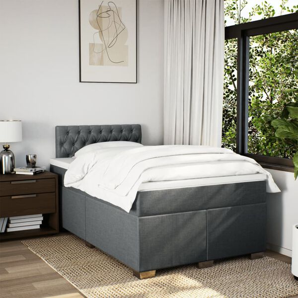 vidaXL Box Spring Bed with Mattress Dark Grey 120x190 cm Fabric