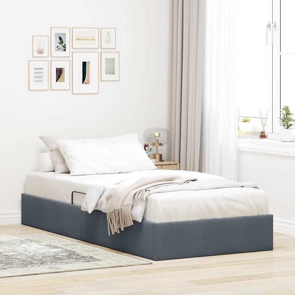 vidaXL Storage Bed with Mattress Dark Grey 90 x 190 cm Velvet