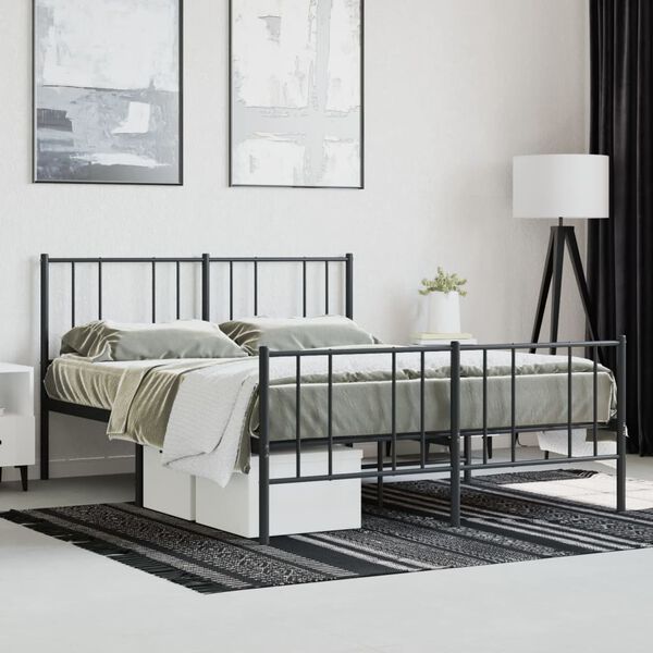 vidaXL Metal Bed Frame without Mattress with Footboard Black 120x200cm