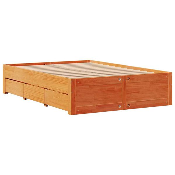 vidaXL Bed Frame without Mattress with Drawers Wax Brown 150x200 cm King Size Solid Wood Pine