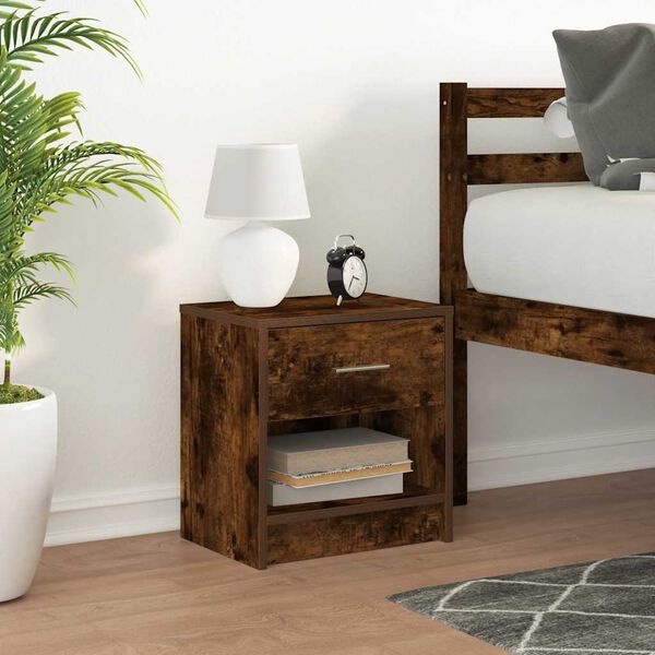 vidaXL Bedside Cabinet with Drawer Smoked Oak 39x28x41 cm